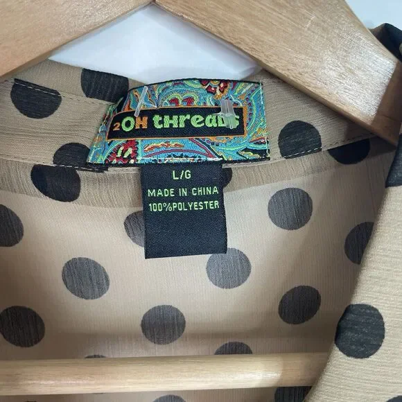 New 2OH Threads Blouse Top, Large, Khaki Polkadot, 2W39003, Button Up - Picture 2 of 9